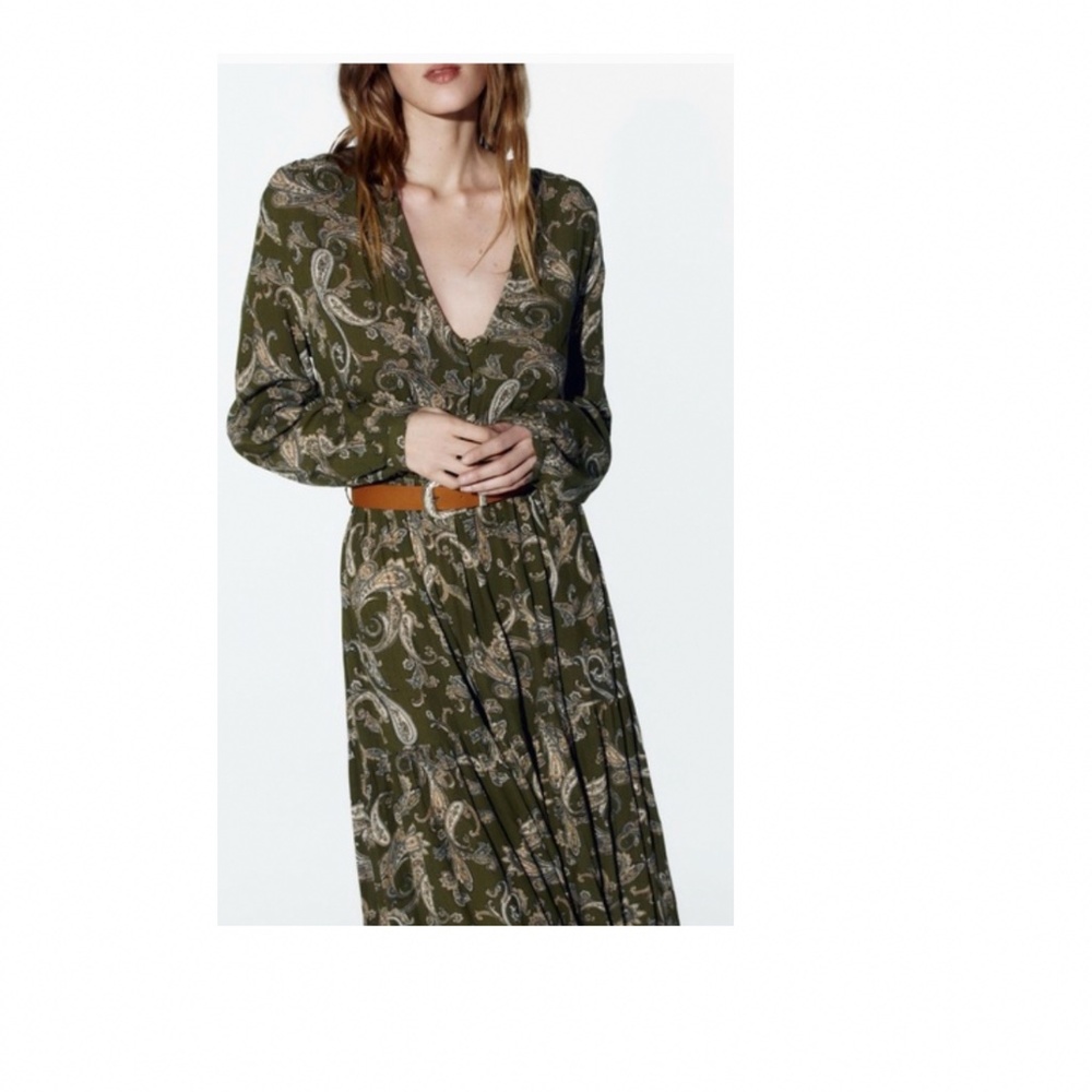 Zara Green Paisley Long Sleeve Dress
